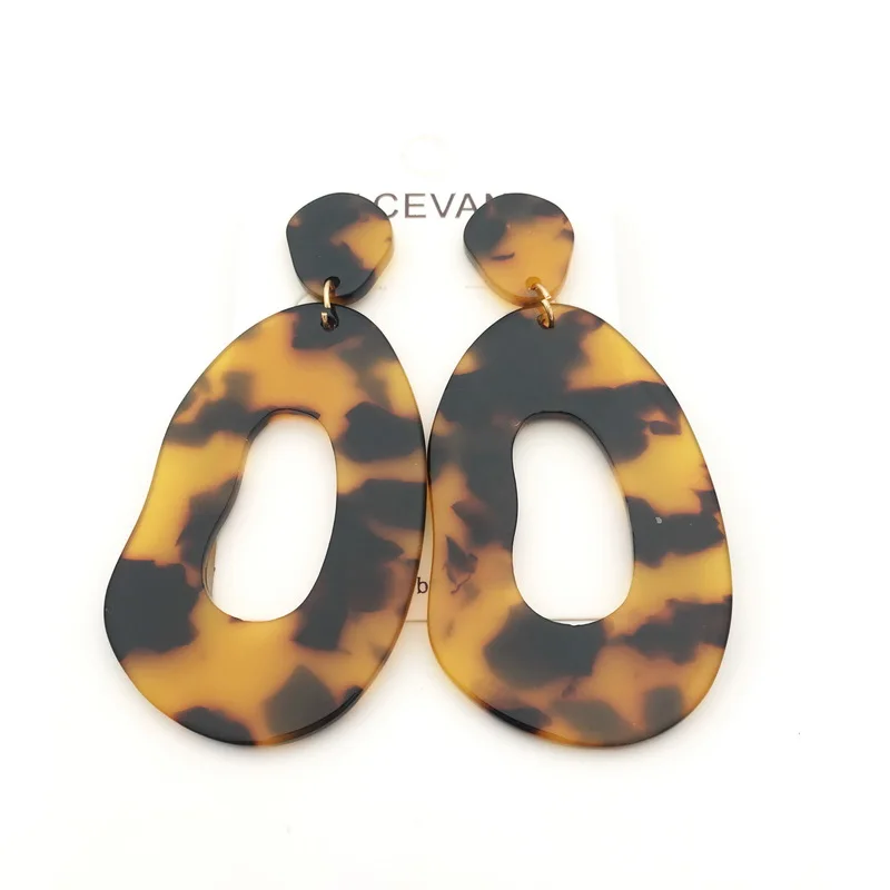 

black brown acrylic acetate earring 2019 Korean Vintage Acrylic Geometry Oval Big Earrings Set