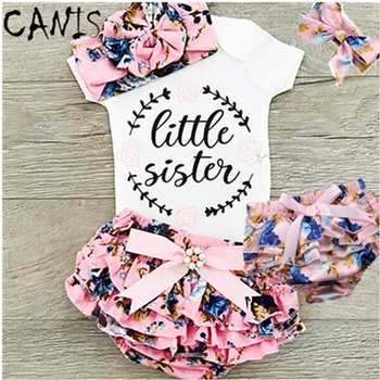

2020 Newborn Baby Girl Daddy Girls Top Romper and Floral Short Pants Outfit Clothes sweet and lovely summer Infant Girls Cloth