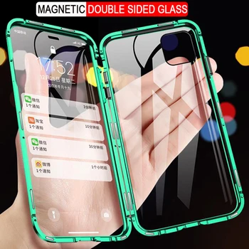 

360 Metal Magnetic Phone Case For iPhone 11 Pro Max Case For iPhone XR X XS Max 6 6S 7 8 Plus Double Side Tempered Glass Cover