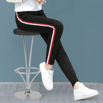 

2020 Fashion Loose Women Pencil Pant Casual Side Stripes Female Straight Trouser Elastic Waist Pants