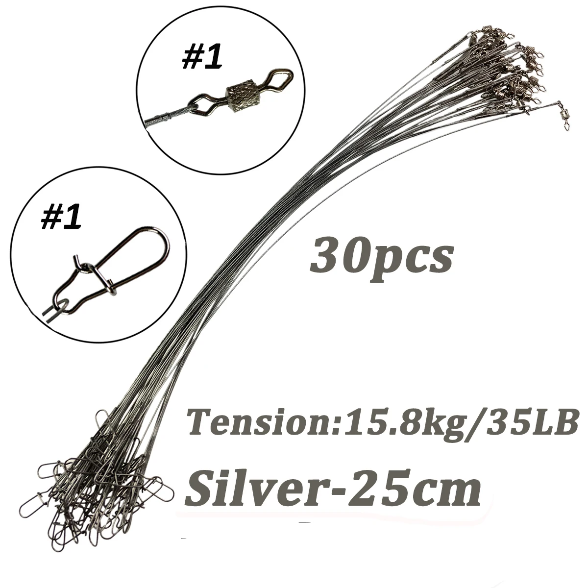 Enhanced Fishing Line: Durable Steel Wire Leader with Swivel and Double-Lock Snap - 20/50Pcs Set