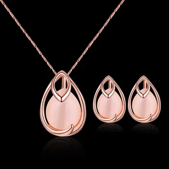 

GU48 Water drop cat's eye asymmetrical jewelry alloy plating bride necklace earring set