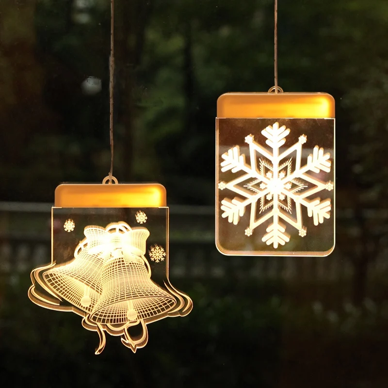 

Christmas Hanging LED Ornaments Glitter Xmas Trees Ornament Snowflakes Santa Claus Decor Hanging Party Artificial Lights