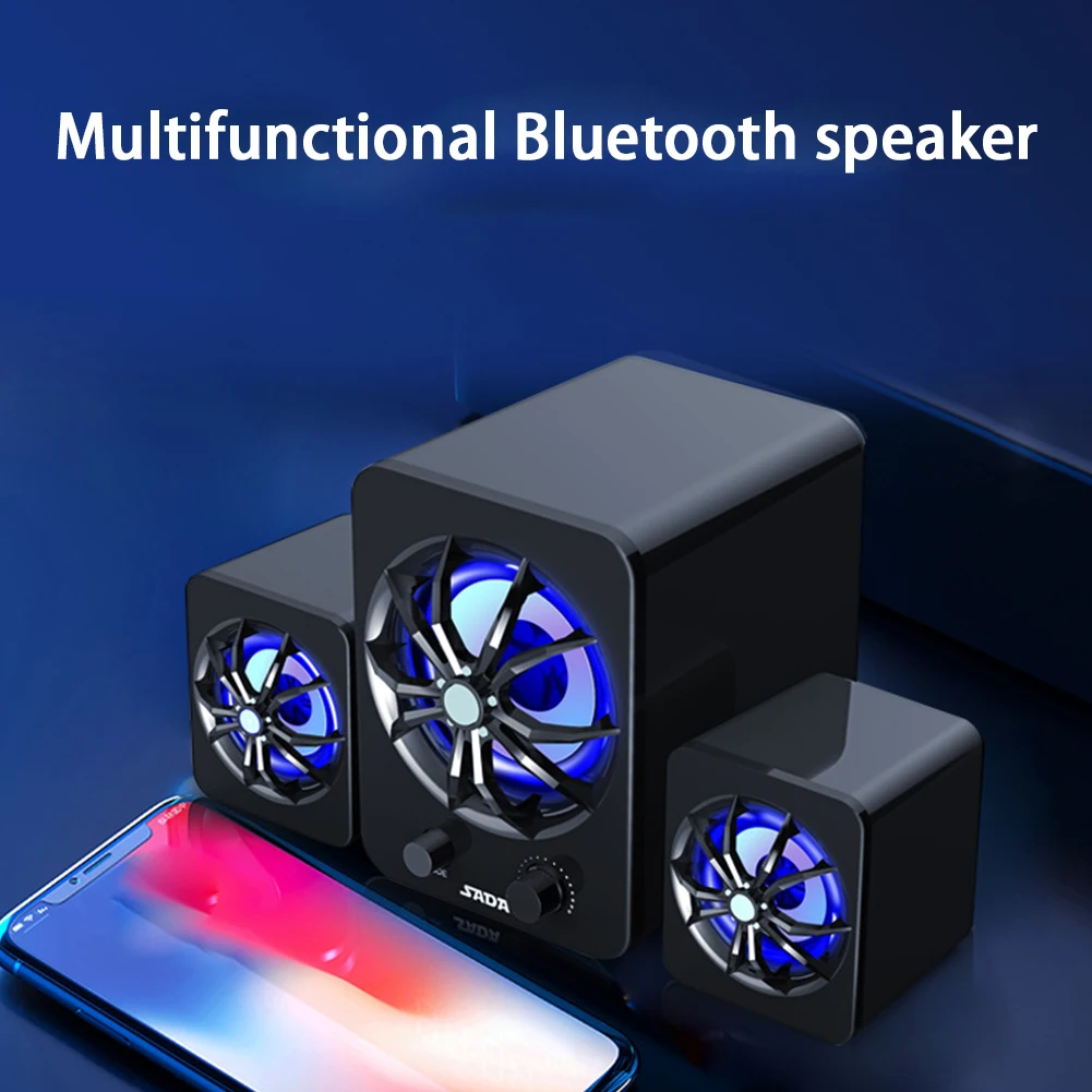 Colorful LED Home Desktop Multifunctional Speaker Set USB Wired Plastic Subwoofer Bass Music Player Stereo Computer Laptop