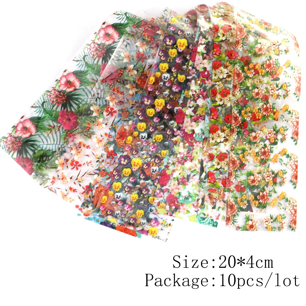10pcs Nail Transfer Foils For Manicure Nails Sliders Flower Sky Stickers Decals Paper Nail Art Decoration