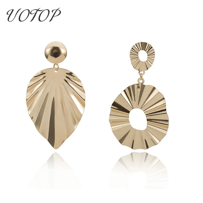 

2019 New Summer Silver Gold Color Leaf Round Circle Asymmetric Earrings for Women Long Dangle Drop Earrings Pendientes Mujer