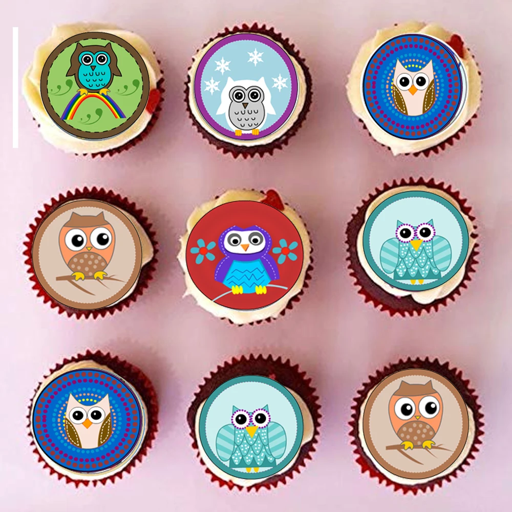 PRE CUT 12 EDIBLE RICE PAPER WAFER CARD OWL CAKE CUPCAKE PARTY TOPPERS 