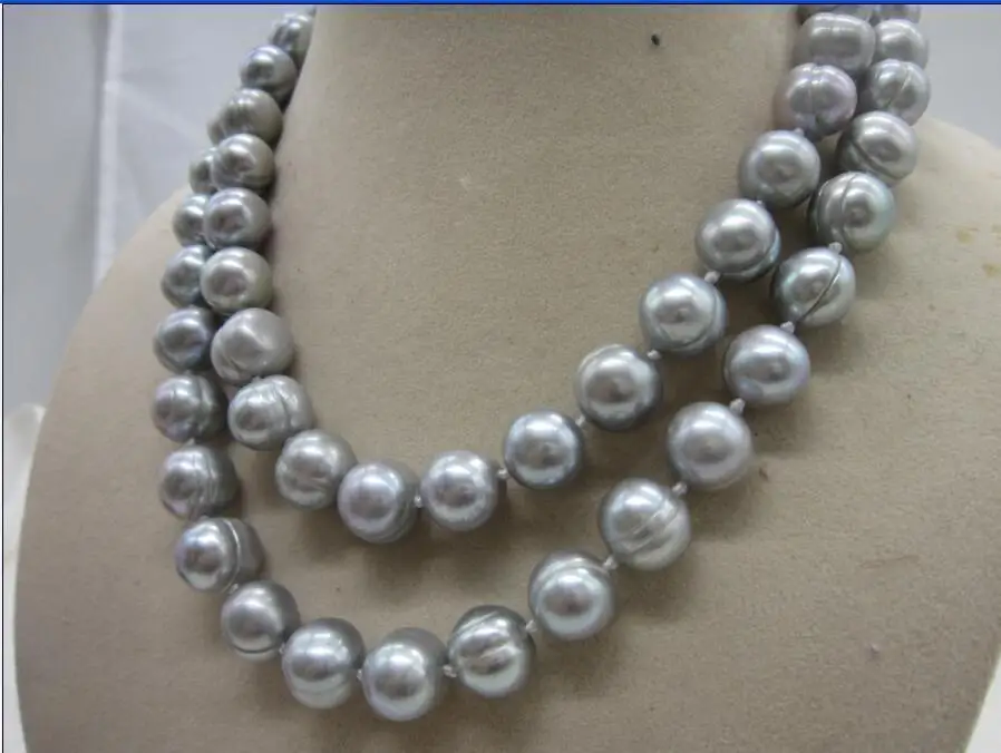 2 rows12-13mm ожерелье из белого жемчуга с южным морем 18 дюймов 19 дюймов 925s kkk