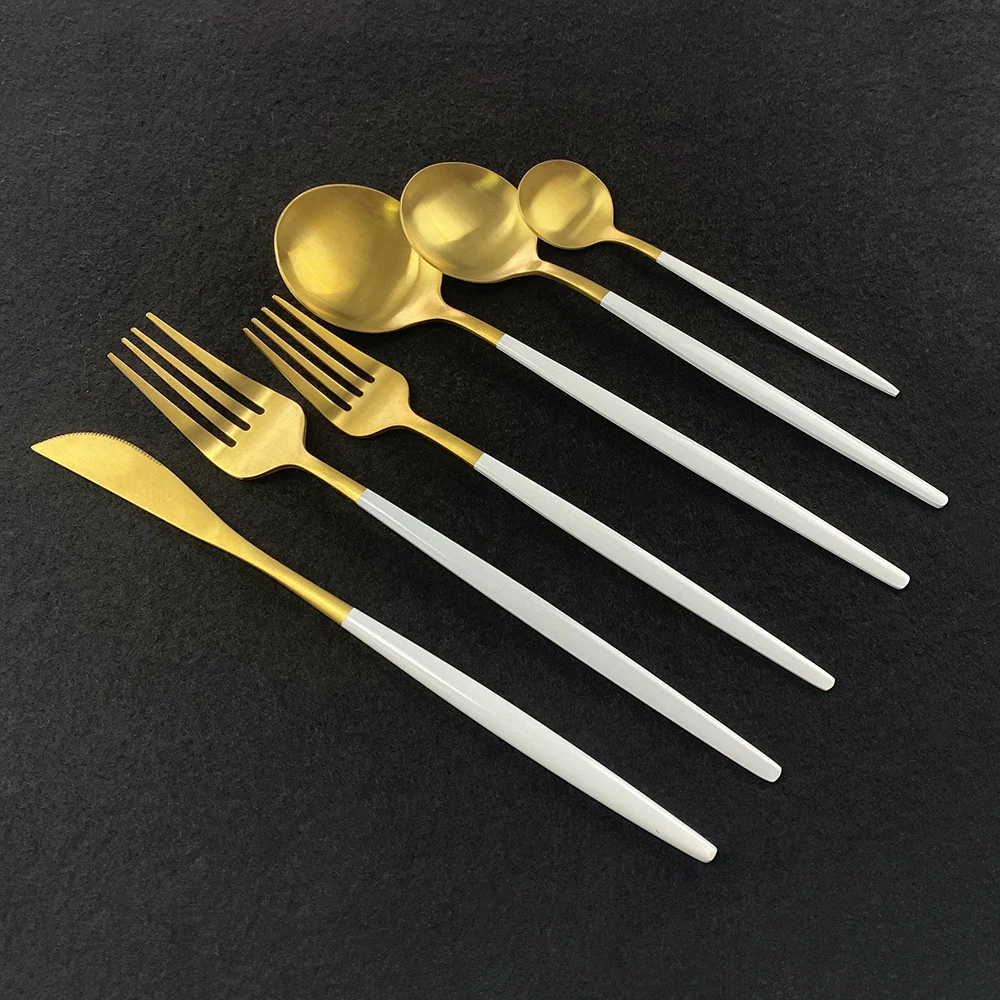 US $32.85 36piece White Gold Cutlery Set Knife Dessert Fork Spoon Dinnerware Set Stainless Steel Tableware Set Home Kitchen Silverware Set