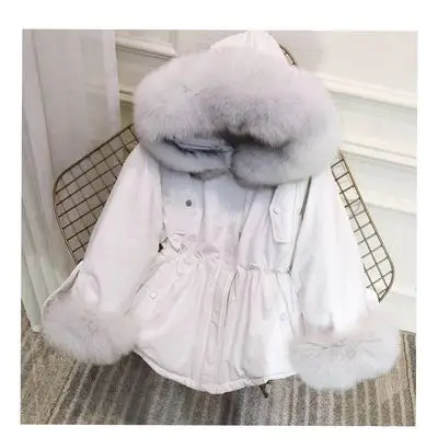 white Женское короткое пуховое пальто с капюшоном с лисьим меховым воротником, верхняя одежда, зимняя Модная белая пуховая куртка, Свободные теплые толстые женские пальто - Цвет: white
