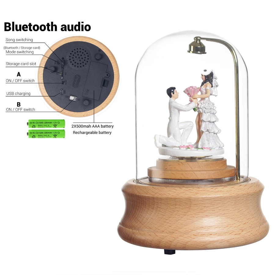 Bluetooth карусель романтичная музыкальная шкатулка пары твердые деревянные музыкальные шкатулки со светодиодной подсветкой Рождество День Святого Валентина подарок на помолвку - Цвет: Bluetooth lovers