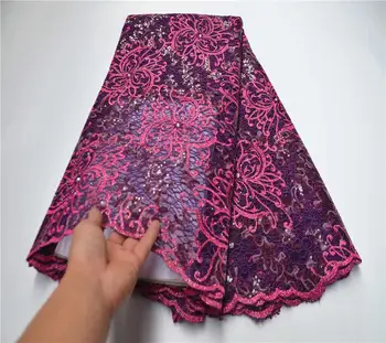 

African Cord Lace Fabric 2020 Hot selling Fushia Pink africain guipure lace Water Soluble Lace Fabric With Sequins PSA986-1