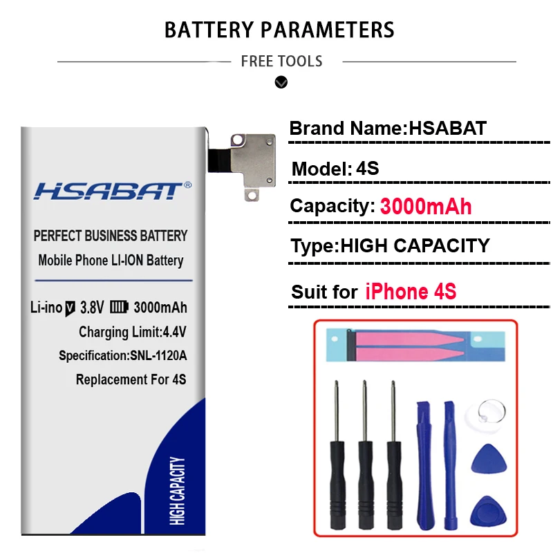 HSABAT новая настоящая Ёмкость аккумулятор нулевого цикла для iphone 5, 7, 8, 5S 5C 6 6S(для iphone 6 6S 7 8 Plus) из искусственной кожи для iphone 3GS 4 4S SE - Цвет: for iphone 4S