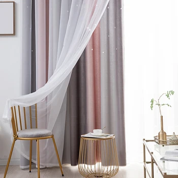 

Window Curtains Hollow Star Sheer Curtain Rainbow Color For Girl Kids Bedroom Blackout Window Drapes Curtain Home Decoration