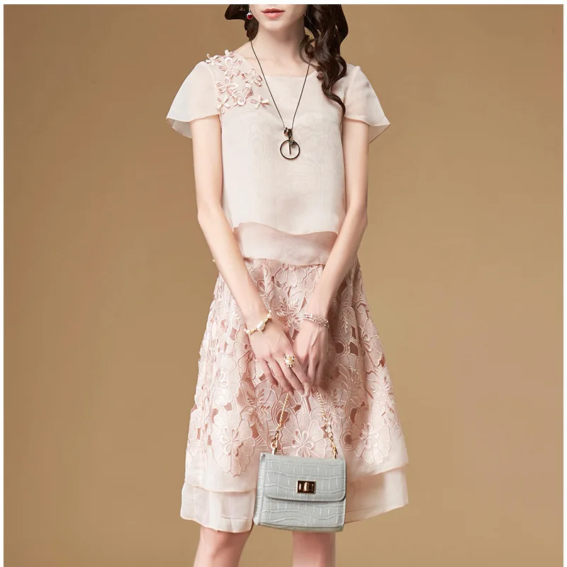 

WOMEN'S Dress Elegant Set Chiffon Tops Hollow out Embroidered Full Body Dress Two-Piece Women's 2019 Spring And Summer New Style