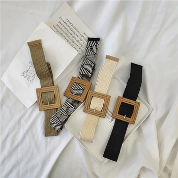 

square bucklet braided belt summer dress bohemian belt women 2020 korean fashion