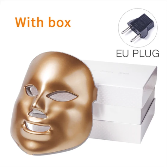 Iebilif золото 7 цветов фотон светодиодный маска для лица терапия маска омоложение кожи удаления акне Красота лечение для ухода за кожей домашнего использования - Цвет: EU Plug With Box