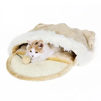 

Cat Sleeping Bag with Sisal Pad Full Cover Bed Pet House Cat Cave With Scratching Board Sisal Toy for Kitten Cat Pet Supplies