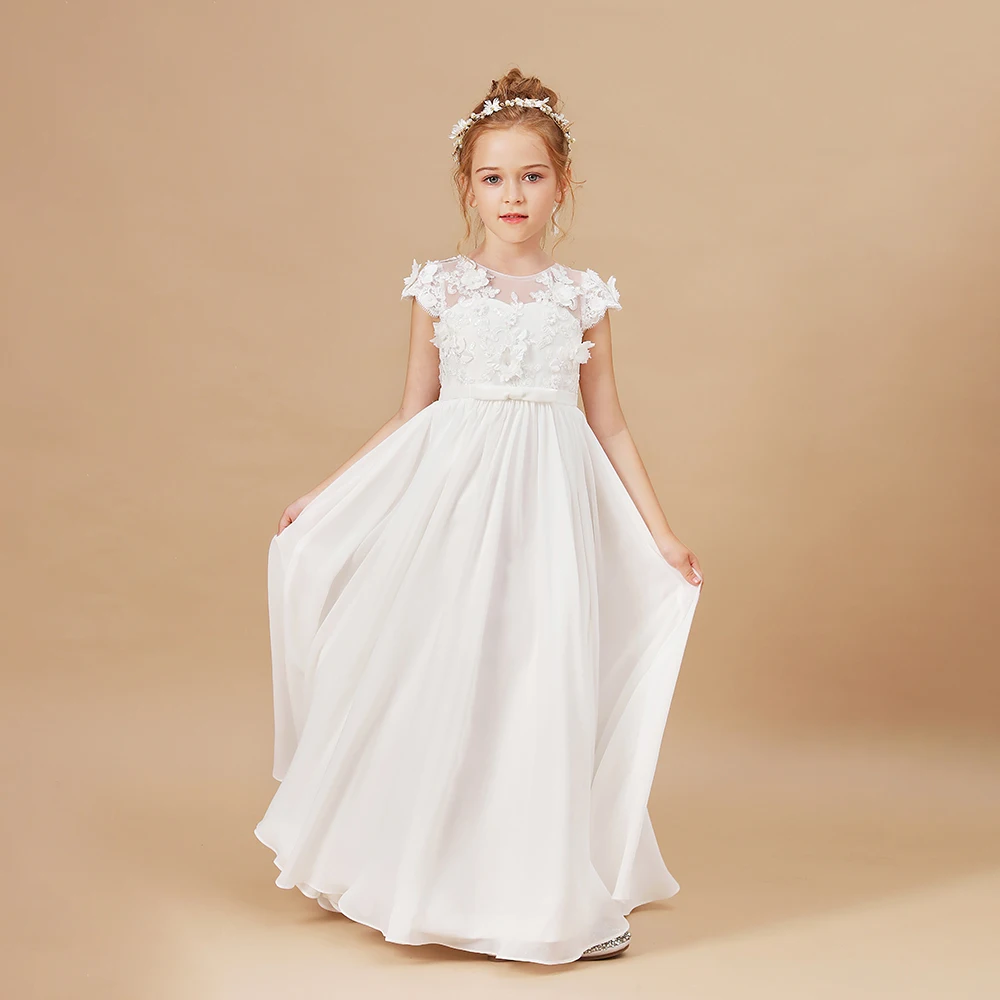 Flower Girl Dresses Applique Sleeveless Kids Birthday Party Pageant Gowns Weddings First Communion Elegant Dresses 2-14T