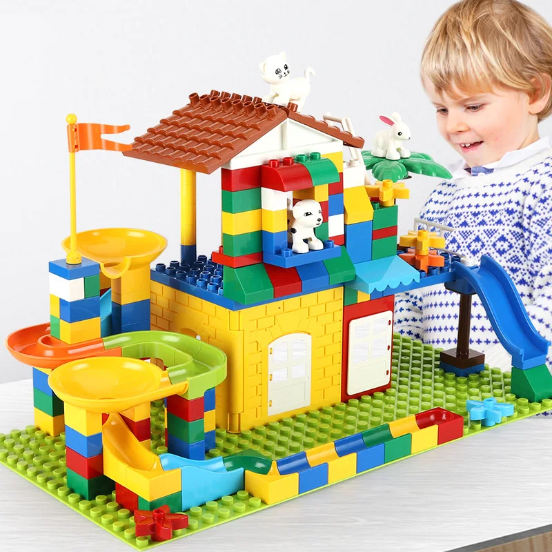 

174 PCS Marble Race Run Block Compatible Duploed Building Blocks Funnel Slide Blocks DIY Bricks Toys For Children