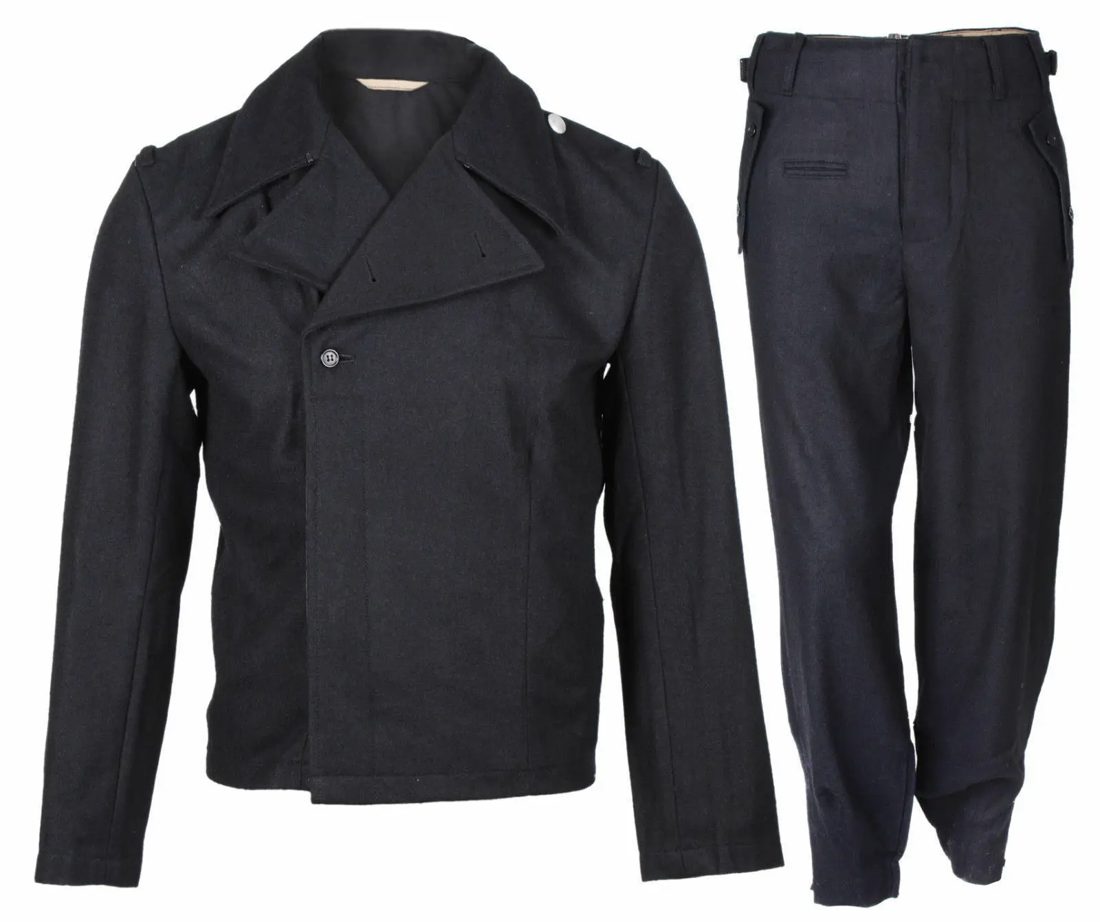 WWII WW2 GERMAN ELITE PANZER BLACK WOOL MILITARY UNIFORM JACKET AND TROUSERS SET COLLECTION WAR REENACTMENTS