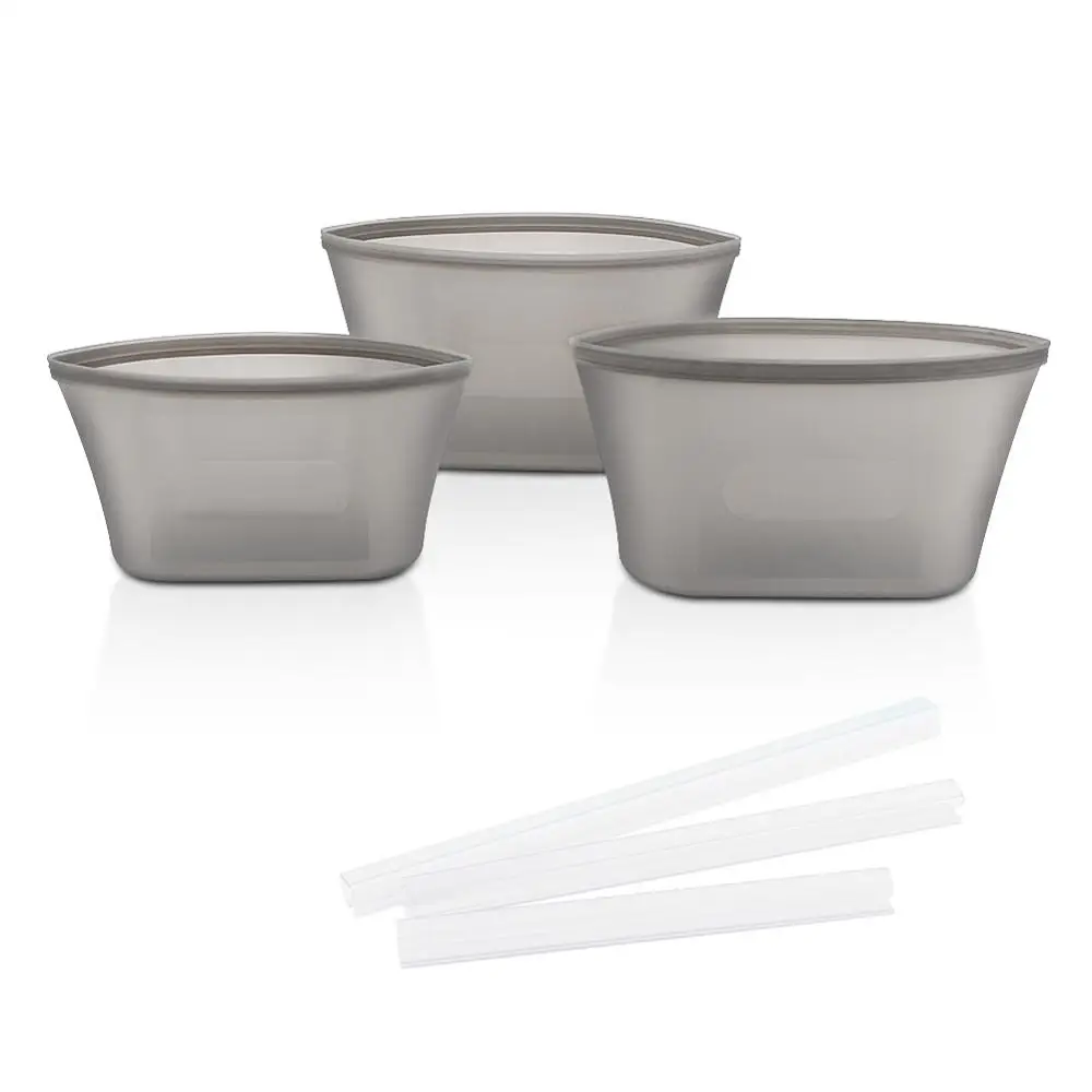 Gray Bowl 3 шт силиконовые контейнеры для хранения продуктов миска для свежей еды органайзер для холодильника многоразовые стоьте вверх молнии закрывать мешок фрукты овощи чашка с уплотнением - Цвет: Gray Bowl