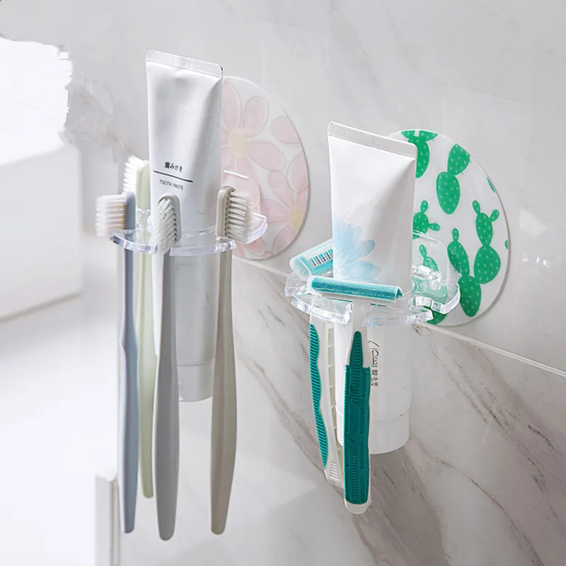 Cuarto de baño Punch-libre para cepillo Dental o navaja de rasurar titular montado en la pared Dental estante fuerte sin costura pegatinas Rack estante de almacenamiento de cepillos de dientes