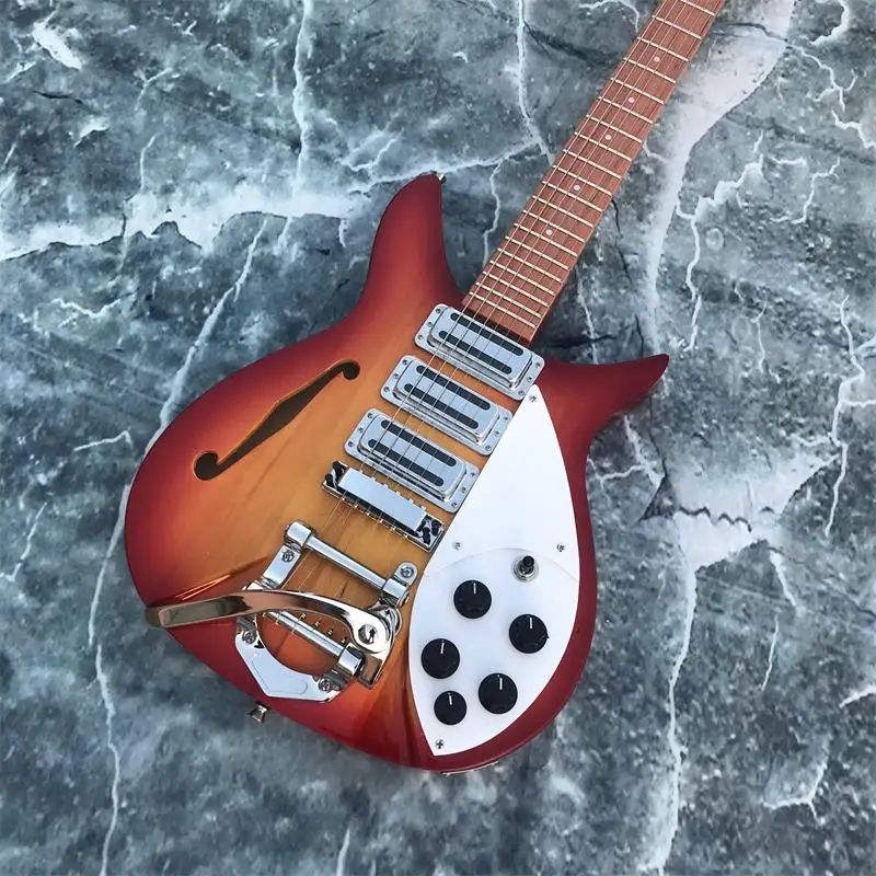 Guitarra Electrica de 6 cuerdas de Rick 325 con cuerpo hueco de cerezo y cuello de arce