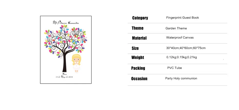 Qianxiaozhen Персонализированные Холст отпечатки пальцев, дерево, подпись DIY Гостевая книга для девочек Первое Святое Причастие Сувенир украшения