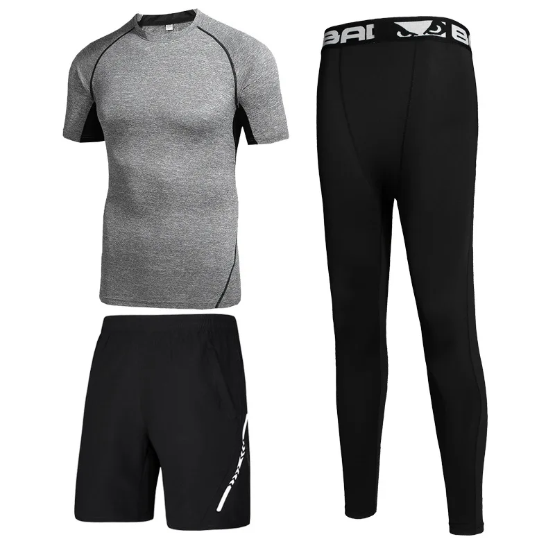 

MEN'S Sport Suit Jogging Suits Fitness Three-piece Set Autumn And Winter Thick Elasticity Wicking Tights Men's