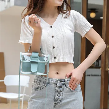 

2020 Spring Summer Fashion Women's Transparent Square Sling Bag Cool PVC Shoulder Bag Messenger Bag Mobile Sweet Lady Bag