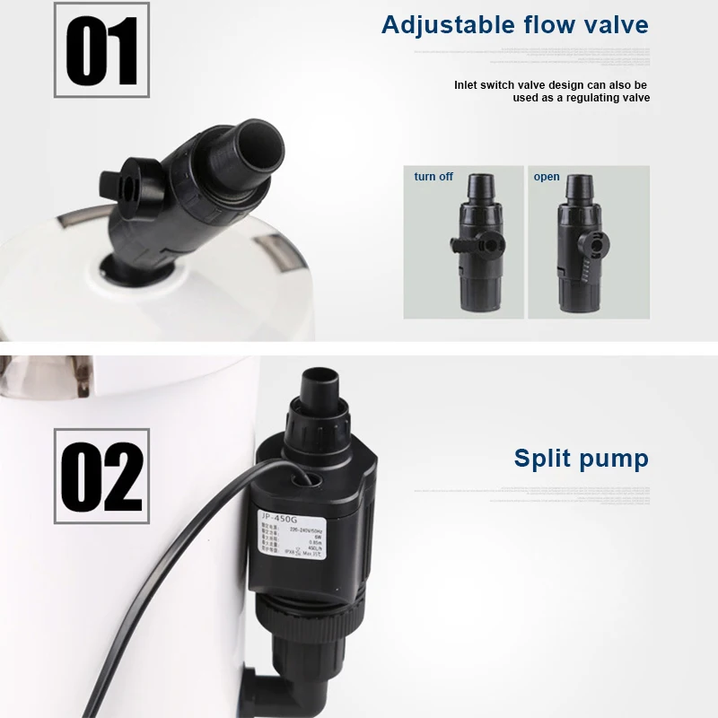 Hot Aquarium External Filter Canister Table Top Fish Tank Energy Saving Adjustable Flow Valve XJS789