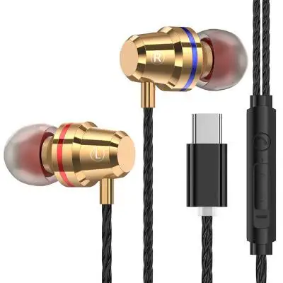100 шт./лот BRSUANG type-C наушники стерео бас с микрофоном гарнитура вакуумные наушники спортивные наушники для samsung huawei Xiaomi sony и т. Д - Цвет: Золотой