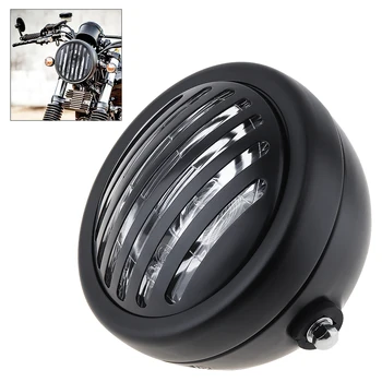 

12V 6 Inch Universal Motorcycle Retro Refit Metal Headlight Black with Grill Cover wholesale Motorcycle HeadLight Bulbs