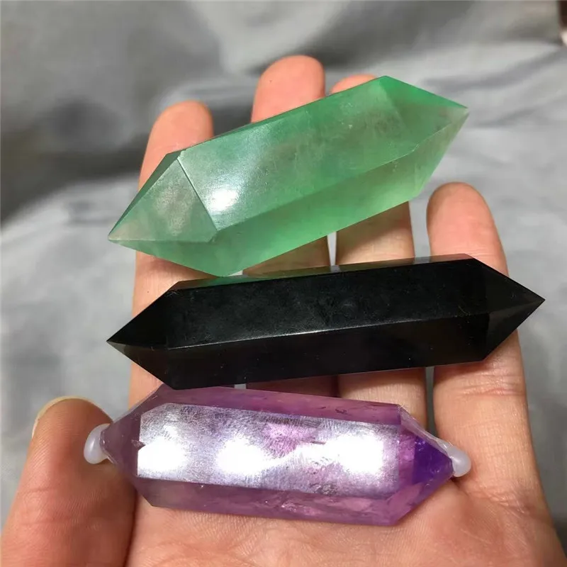 

3PC Natural Amethyst Obsidian Green fluorite Crystal Double Point Tower Crystal Healing Home Decor Polished Natural Quartz stone