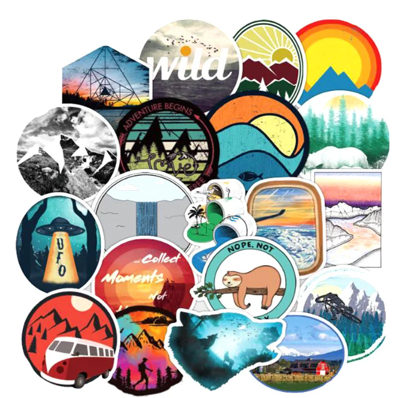 50Pcs Travel Outdoor Hiking Stickers Scrapbooking Sticker For Laptop Skateboard Fridge Phone Sticker Kids DIY Toy Stickers