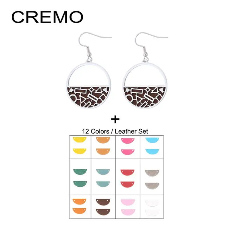 

Cremo Stainless Steel Spring Hanging Fashion Women Earrings Geometry Femme Interchangeable Leather Jewelry Earrings