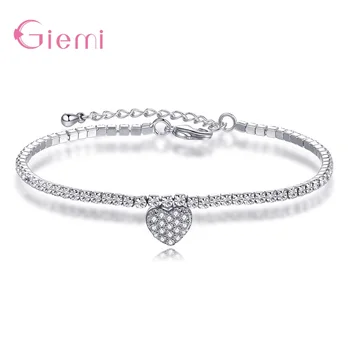 

Fashion Simple 925 Sterling Silver Pave Cubic Zircon Heart Charm Bracelet for Women Girl Luxury Fashion Jewelry