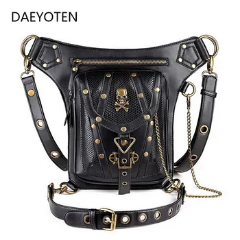 

DAEYOTEN 2019 New Steampunk Waist Bag Leg Retro Streetwear Fanny Pack Punk Chest Bags Designer Rivet Female Shoulder Bag ZM0262