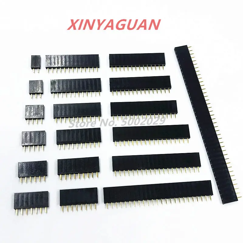 2.54mm Pitch Single Row Female 2~40P PCB socket Board Pin Header Connector Strip Pinheader 2/3/4/6/10/12/16/20/40Pin For Arduino