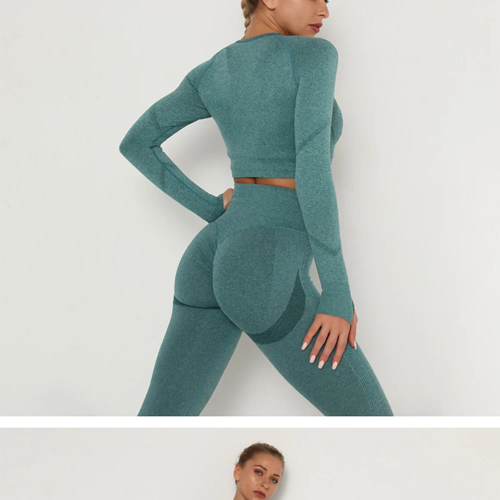 跨境欧美-无缝瑜伽服套装吸汗提臀-高腰健身裤女紧身长袖运动套装-阿里巴巴_17