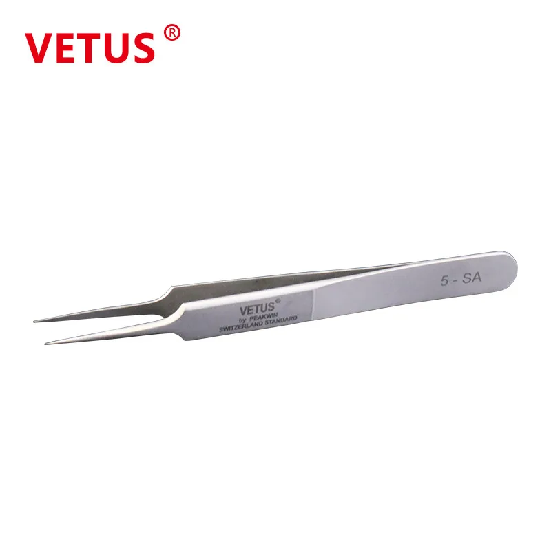 Original VETUS 5-SA Professional Stainless Steel Tweezers For Eyelash Extension Tweezers 3D Accurate Makeup Tools