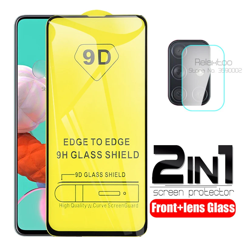 2 in 1 9D camera lens protective glass For samsung Galaxy a51 a71 a515F a715F a 51 71 armor safety screen protector tremp Flim afbeelding
