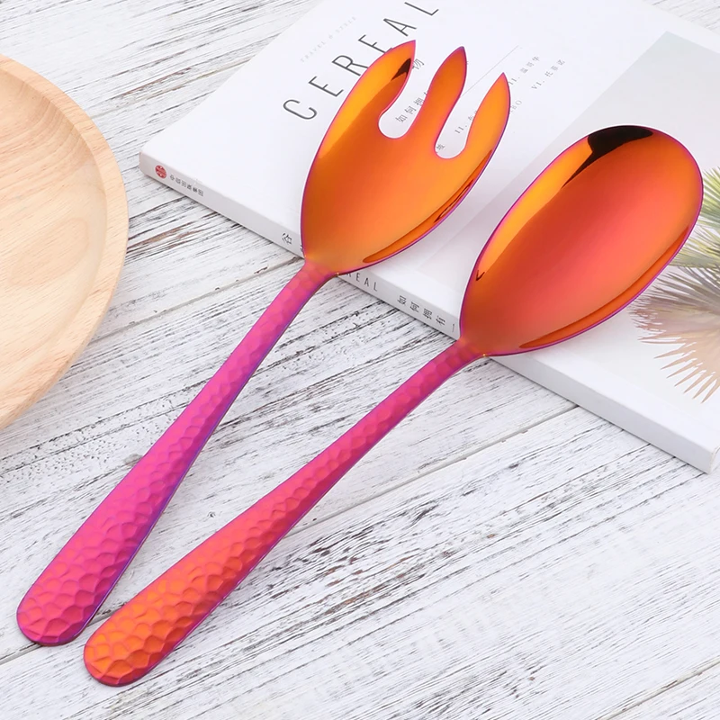 

1Pc Long Salad Server Fork Stainless Steel Spoon Kitchen Utensils Restaurant Service Spoon Public Tableware Using Buffet Sevice