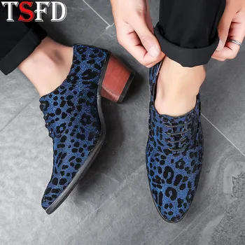 

Wild Sneakers Man Shoes Leather Office Shoes Men Dress Shoes Moccasins Men Office Shoes Summer New Blue Leopard Print Heels Y11