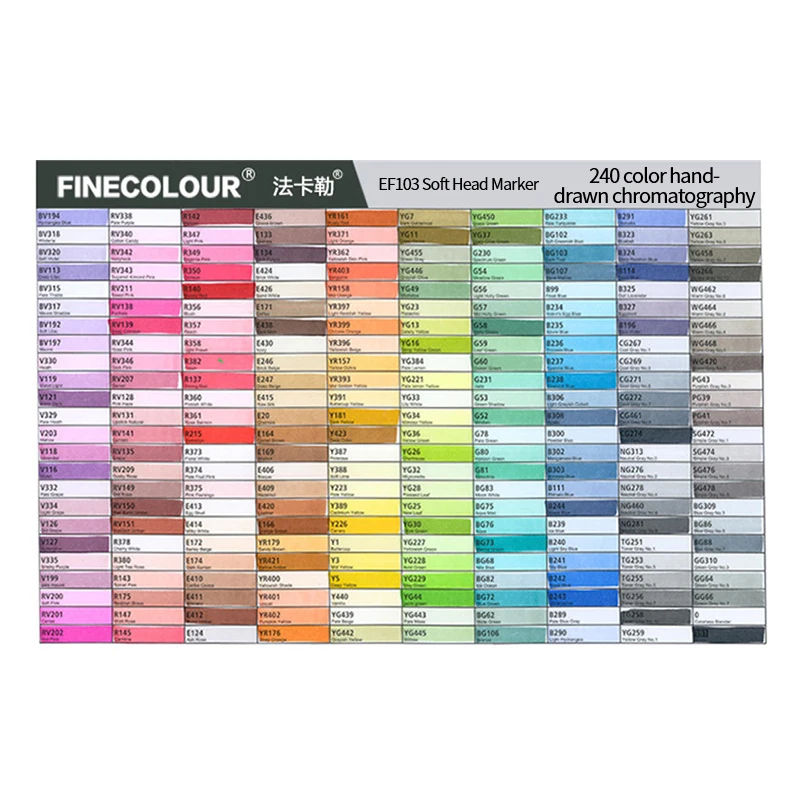 EF103-240colors Finecolour EF103 на спиртовой основе маркер для рисования с мешком 12/24/36/48/60/72/240 Цвета жирной Мягкая зубная щетка с двумя головками и маркер для белой доски профессиональный - Цвет: EF103-240colors