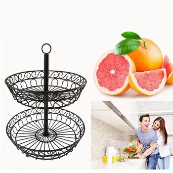 

Double Layer Fruit Basket Stand Detachable Kitchen Fruit Basket Shelf 2 Levels Storage Stand HYD88