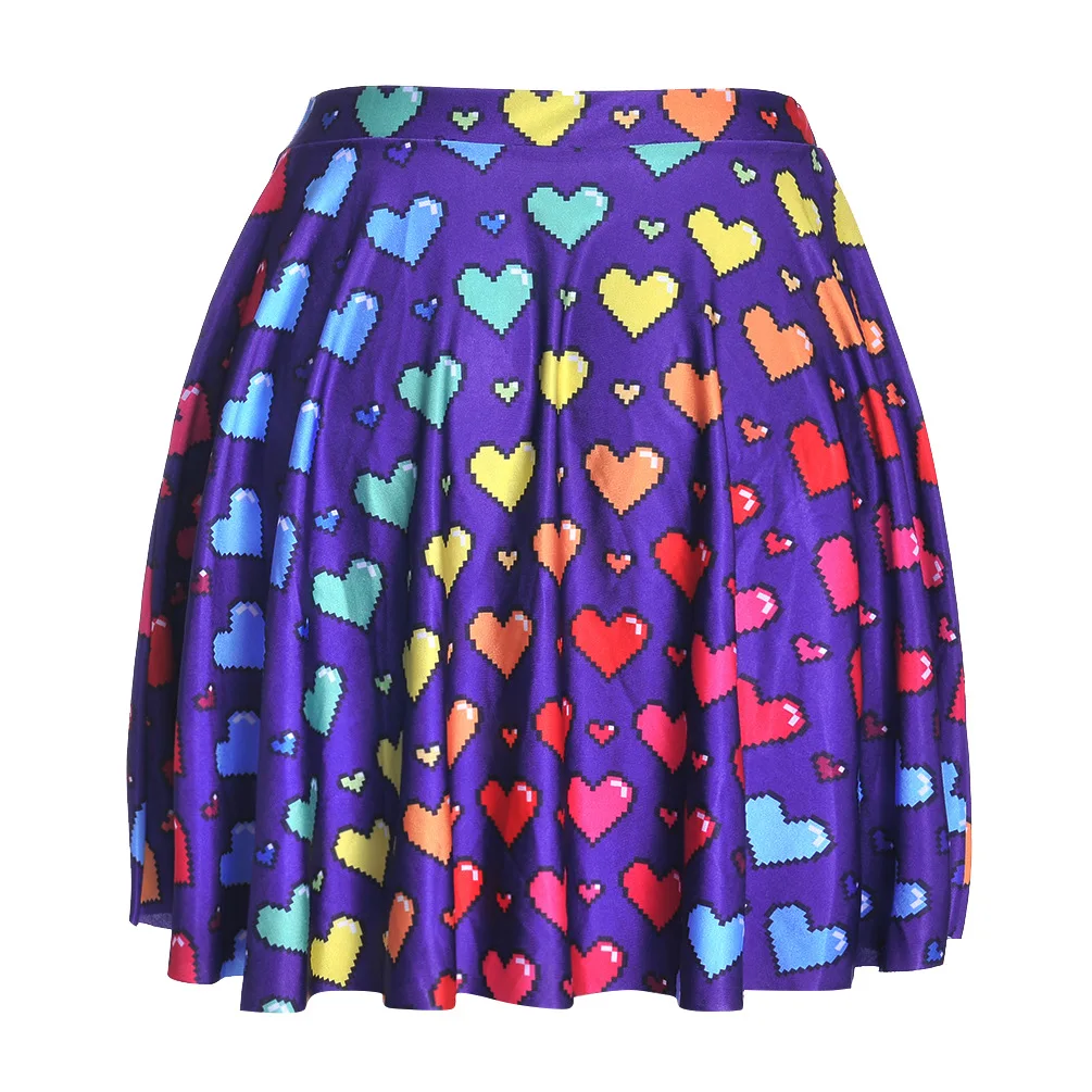 

Western Style Digital Printing Multi-color Heart Skirt Women's Pleated Skirt