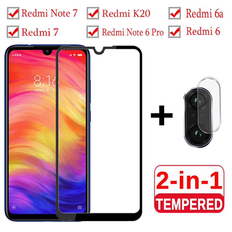 

2-in-1 Tempered Glass For Xiaomi Redmi Note 7 Redmi7 Screen Protector Camera Protective Glass On Redmi K20 6 6a Note 6 Pro Film