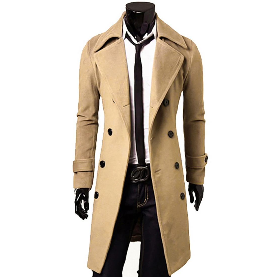 CYSINCOS, мужской классический двубортный плащ, длинное Мужское пальто, Мужская одежда, длинные куртки, пальто в британском стиле - Цвет: khaki
